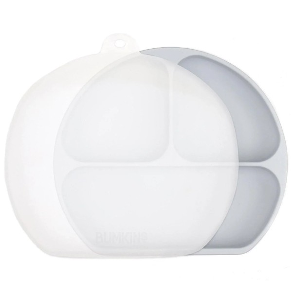 Silicone grip dish with lid (3 section) - Grey