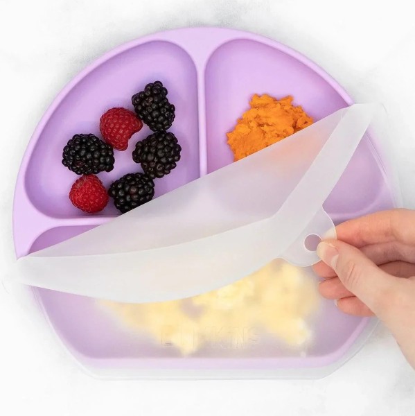 Plat à ventouse en silicone avec couvercle (3 compartiments) - Lavande