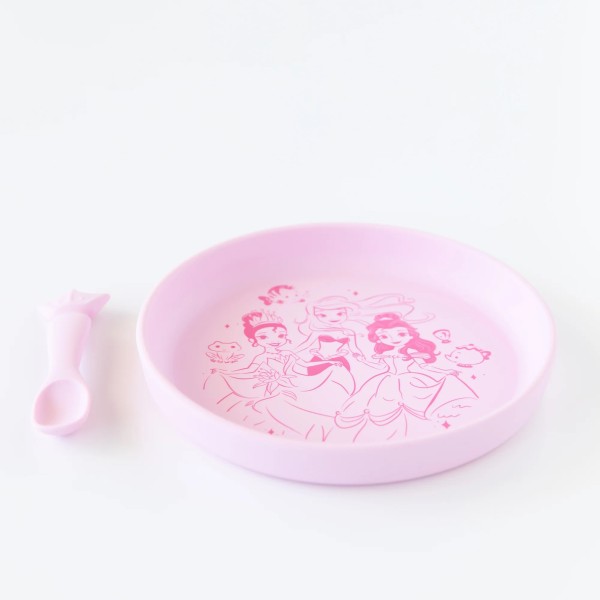 Juego de plato de silicona + cuchara - Disney Princess - Pink