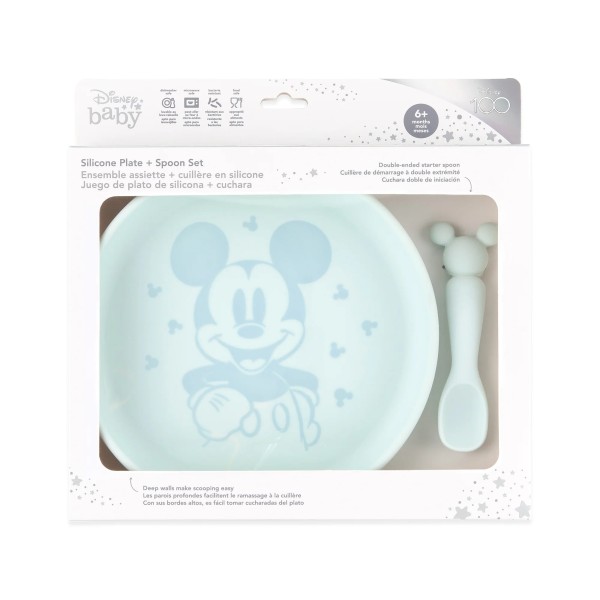 Juego de Plato de Silicona + Cuchara - Disney Mickey Mouse - Blue