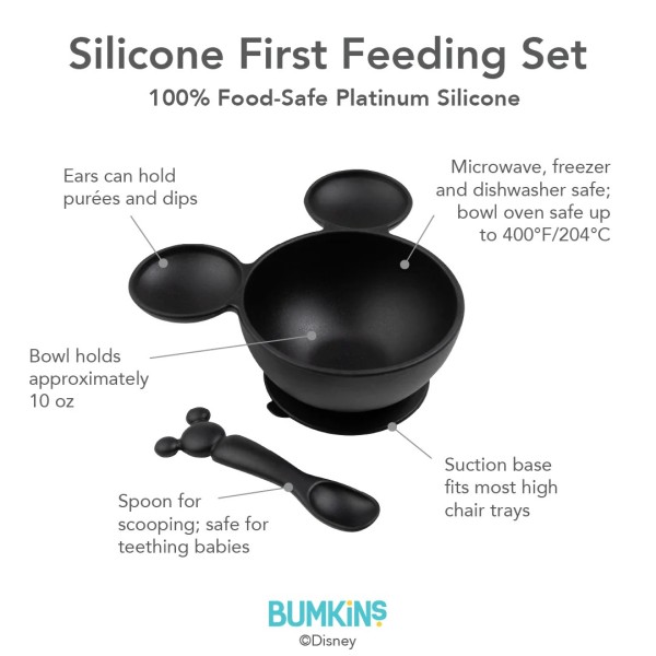 Ensemble de premier repas en silicone - Disney Mickey Mouse - Classic Black
