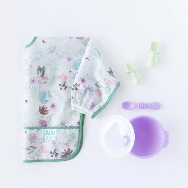 Segunda Oportunidad (sin embalaje original) Babero con Mangas - 6-24 meses - Gris Floral