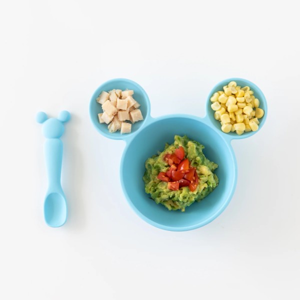 Deuxième Chance (sans emballage d'origine) - Ensemble de Premier Repas en Silicone - Disney Mickey Mouse - Light Blue