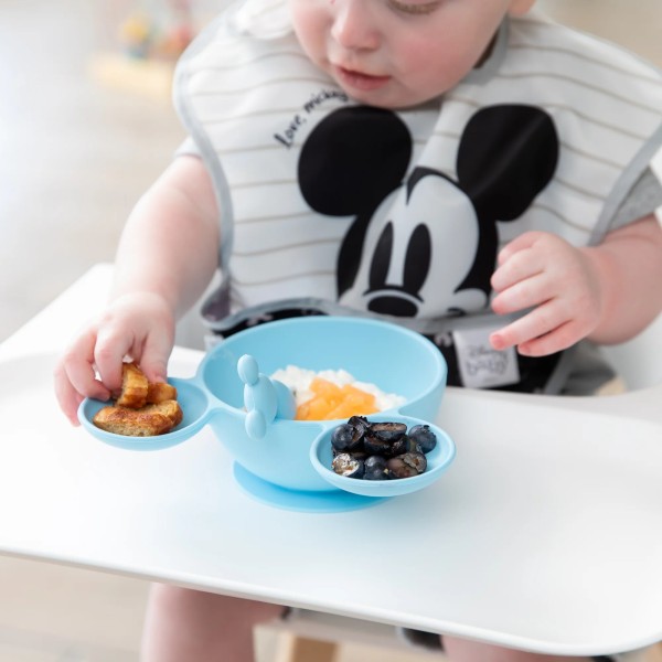 Deuxième Chance (sans emballage d'origine) - Ensemble de Premier Repas en Silicone - Disney Mickey Mouse - Light Blue