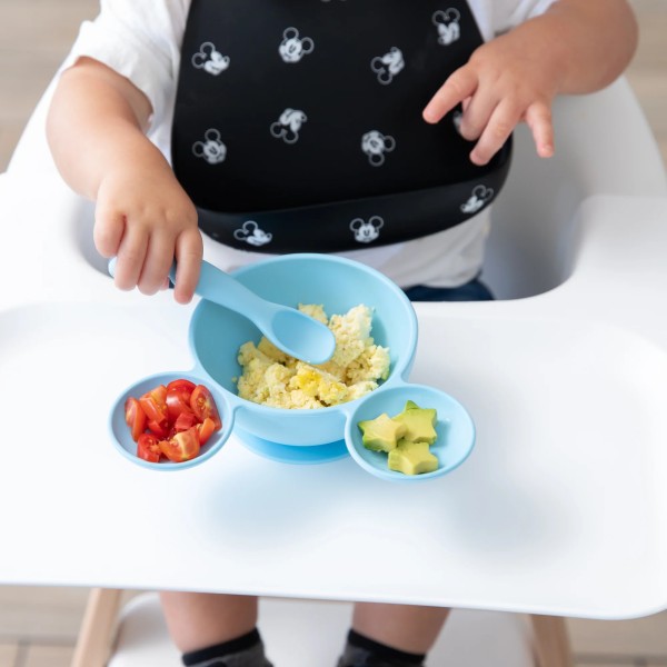 Deuxième Chance (sans emballage d'origine) - Ensemble de Premier Repas en Silicone - Disney Mickey Mouse - Light Blue