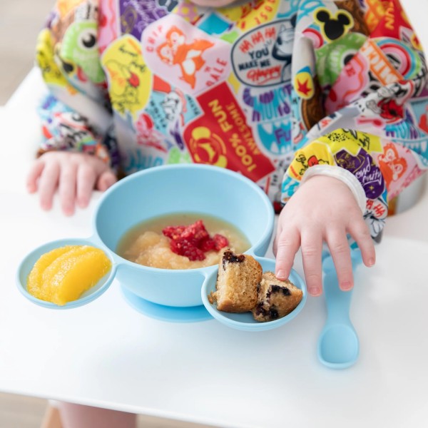 Deuxième Chance (sans emballage d'origine) - Ensemble de Premier Repas en Silicone - Disney Mickey Mouse - Light Blue