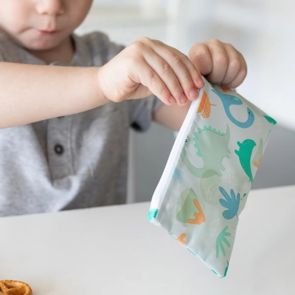 Tweede kans (zonder originele verpakking) - Herbruikbaar snackzakje - Small (2 stuks) - Dinosaurus & Blauw Tropisch