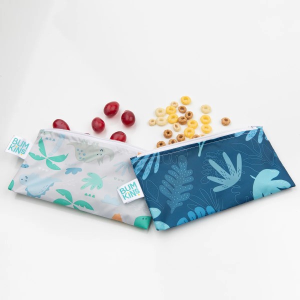 Tweede kans (zonder originele verpakking) - Herbruikbaar snackzakje - Small (2 stuks) - Dinosaurus & Blauw Tropisch