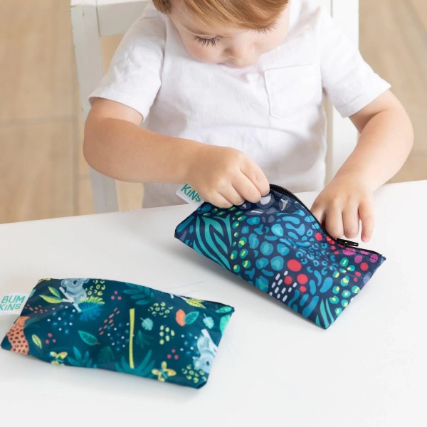 Tweede kans (zonder originele verpakking) - Herbruikbaar snackzakje - Small (2 stuks) - Navy Jungle & Navy Dierenprints