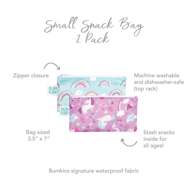 Tweede Kans (zonder originele verpakking) - Herbruikbaar Snackzakje - Small (2 stuks) - Lichtblauw Regenbogen & Lavendel Eenhoorns