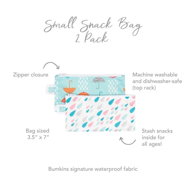 Tweede kans (zonder originele verpakking) - Herbruikbaar snackzakje - Small (2 stuks) - Raindrops & Umbrella