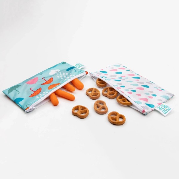 Tweede kans (zonder originele verpakking) - Herbruikbaar snackzakje - Small (2 stuks) - Raindrops & Umbrella