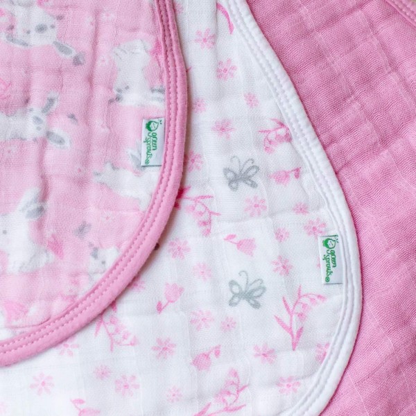 Hydrofiel Spuugdoeken van Biologisch Katoen (3 stuks) - Roze Konijn