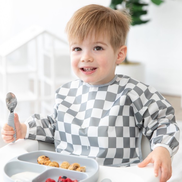 Sleeved Bib - Charcoal Check