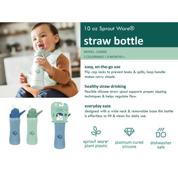 Strohflasche aus Pflanzen-Kunststoff 295ml - Salbei