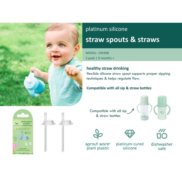 Silicone Straw Spouts & Straws for Bottles & Cups (2 pack) - Transparant