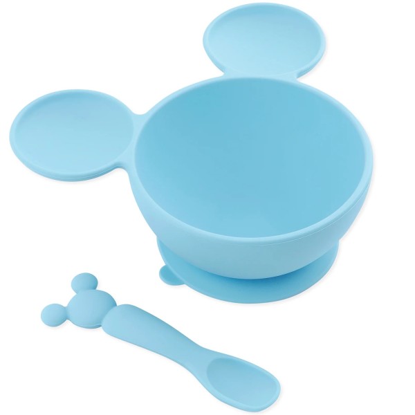 Tweede kans (zonder originele verpakking) - Siliconen eerste baby eetset - Disney Mickey Mouse - Lichtblauw