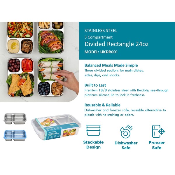 Divided Rectangle (3 Compartment) - Clear