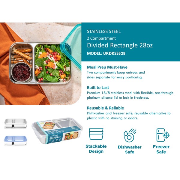 Divided Rectangle (2 Compartment) - Clear