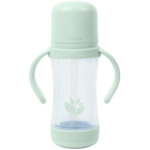 Vaso y Popote de Vidrio y Plástico Vegetal 147ml - Light Sage