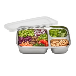 Divided Rectangle Food-Storage Container - 3 Compartment - Transparant