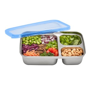 Divided Rectangle Food-Storage Container - 3 Compartment - Cosmic Blue