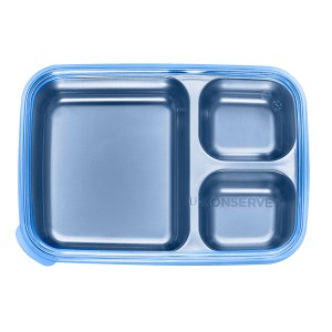 Rechthoekige voedselcontainer - 3 vaks - Cosmic Blue