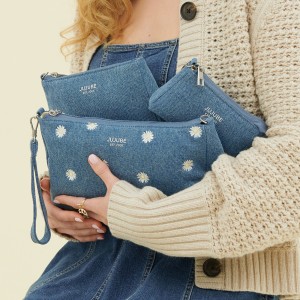 3-piece Pouch Set - Denim & Daisies