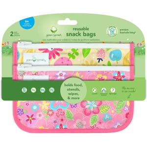 Herbruikbare snackzakjes (2 stuks) - Roze Bloemen & Geel Bijen