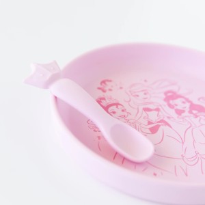 Ensemble assiette + cuillère en silicone - Disney Princess - Pink