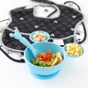 Deuxième Chance (sans emballage d'origine) - Ensemble de Premier Repas en Silicone - Disney Mickey Mouse - Light Blue
