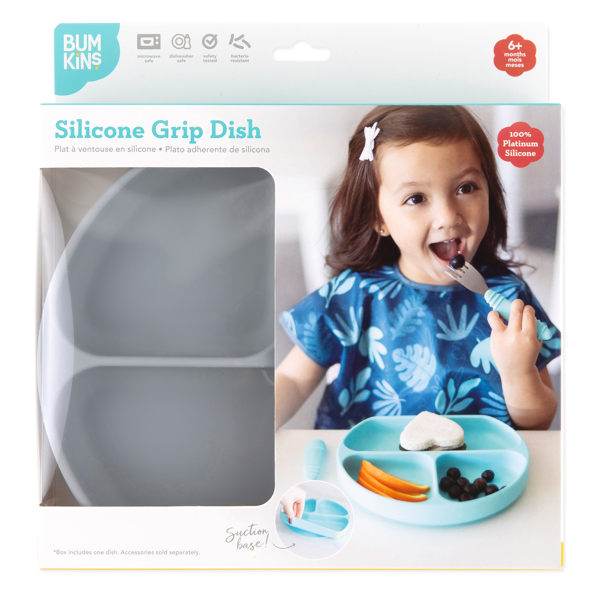 Silicone grip dish (3 section) - Grey