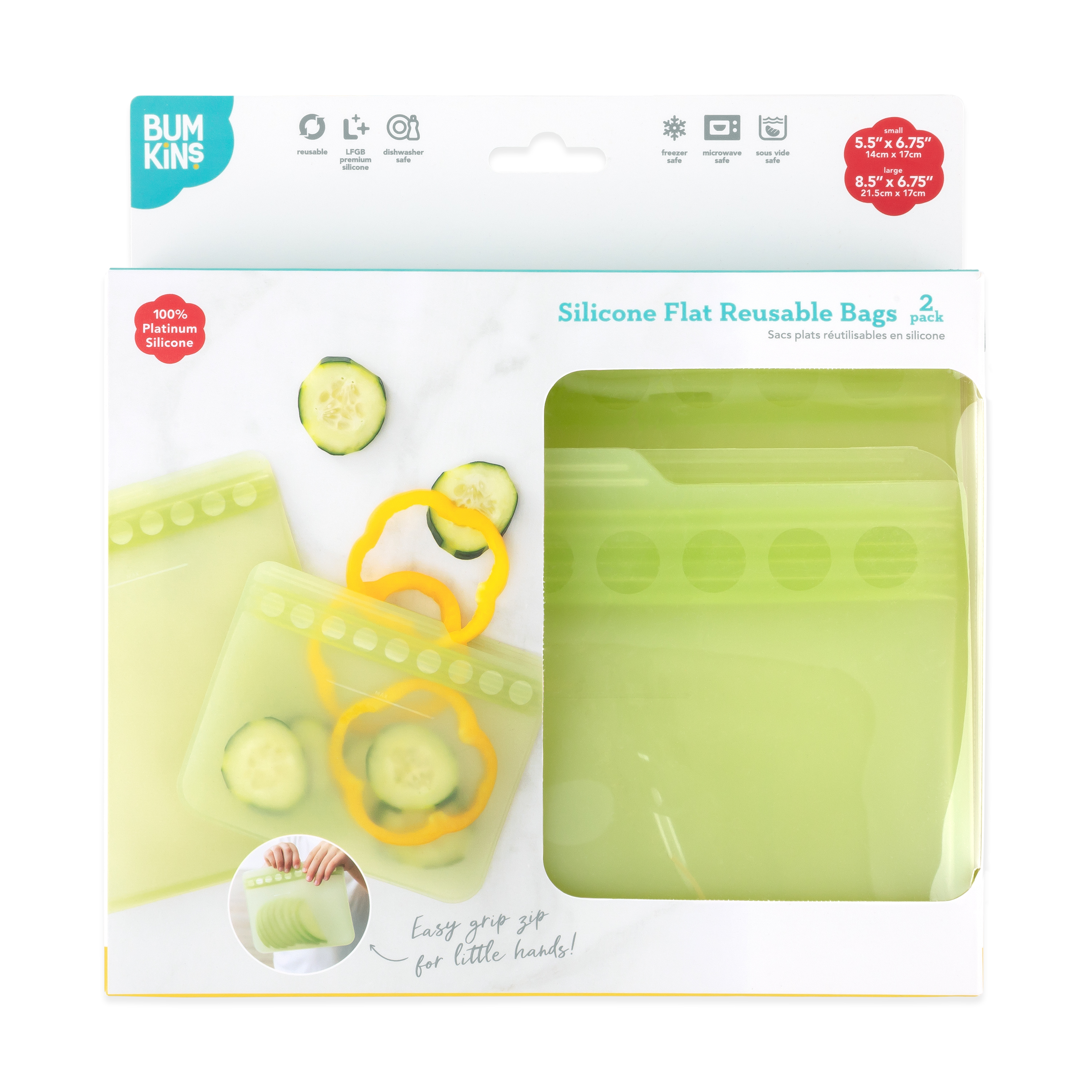 Silicone Flat Reusable Bags (2 pack) - Green Jelly