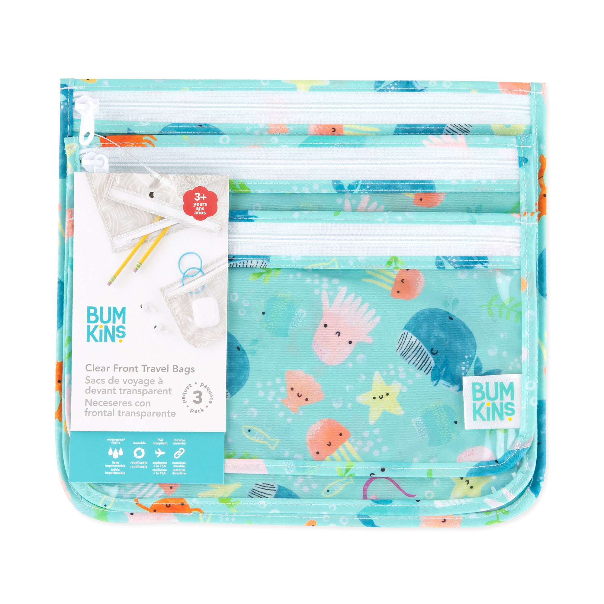 Clear travel bag (3 pack) - Ocean Life
