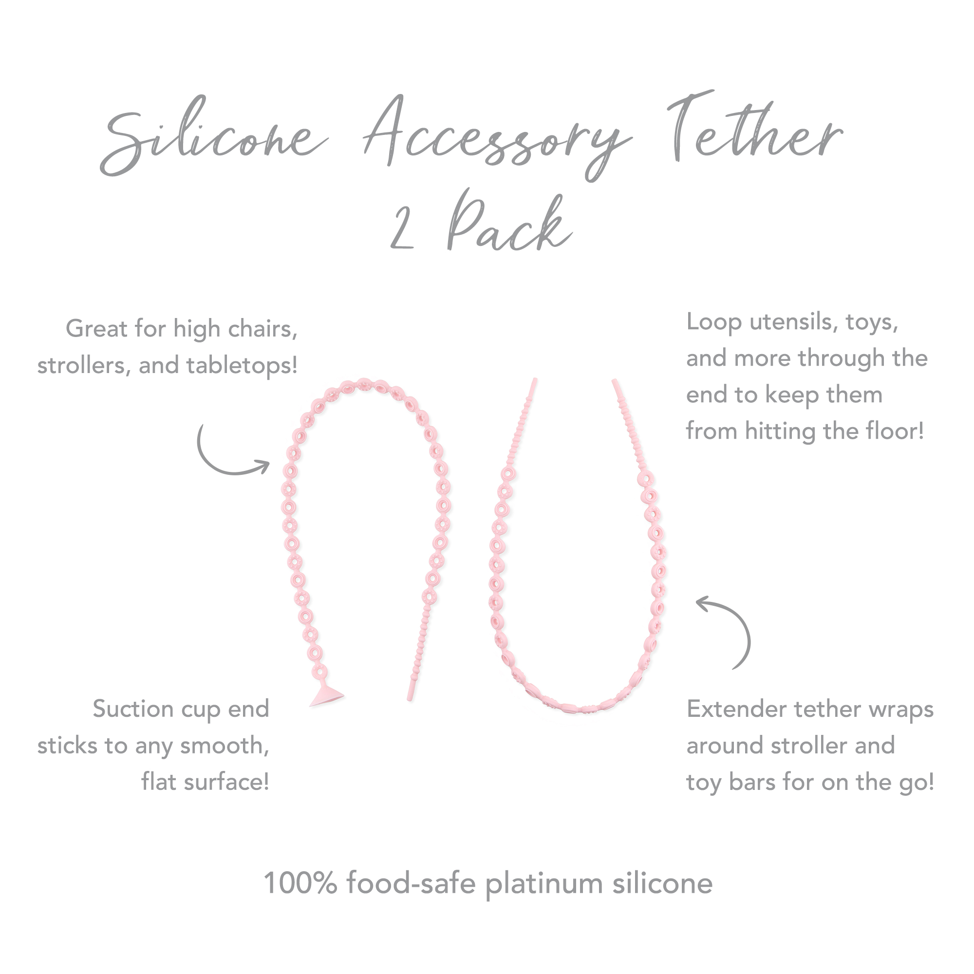 Silicone accessory tether (2 pack) - Pink