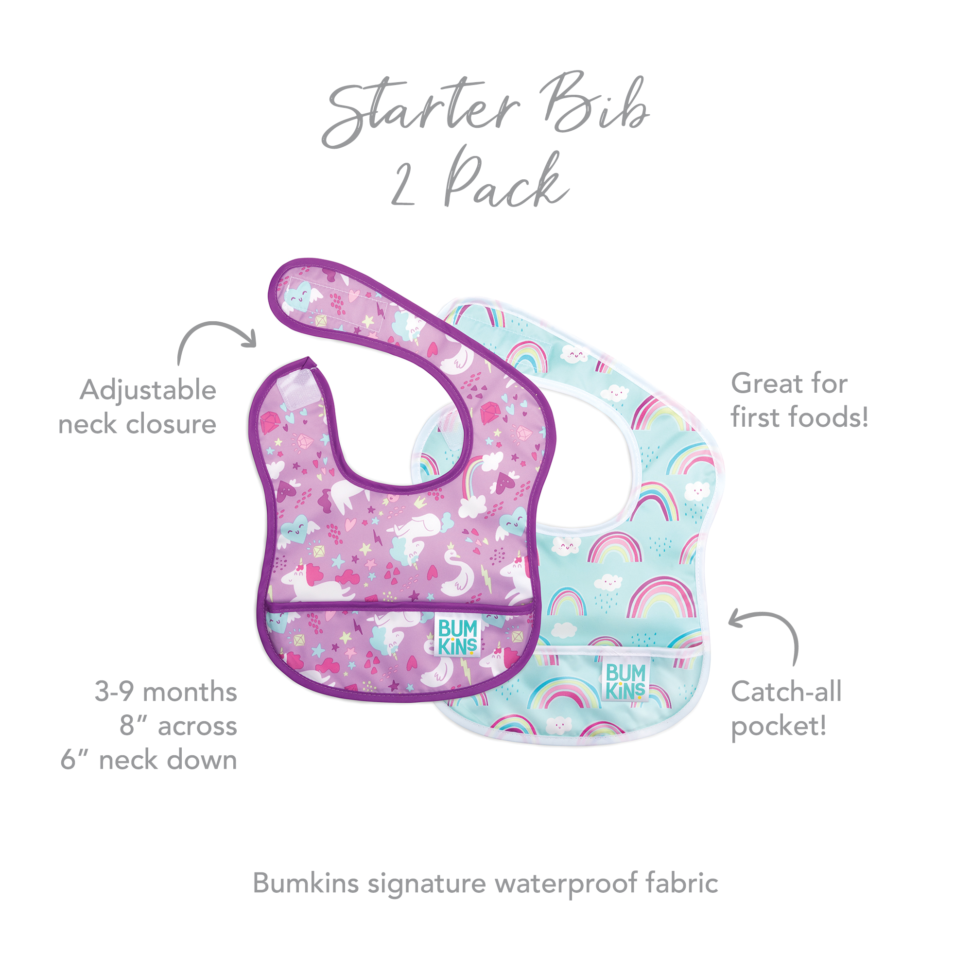 Starter bib (2 pack) - Rainbows & Unicorns