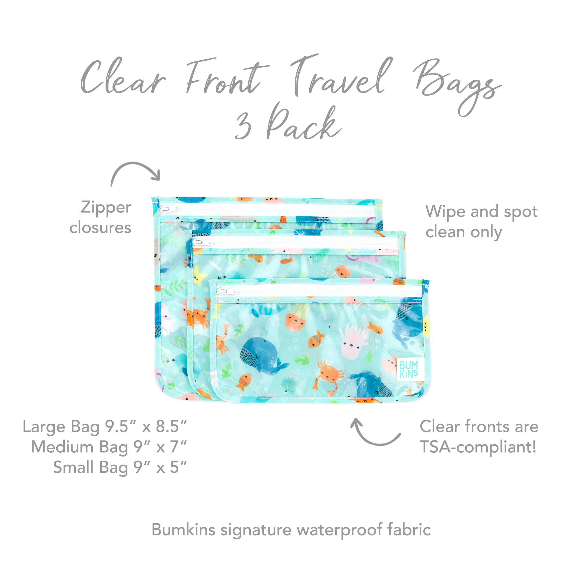 Clear travel bag (3 pack) - Ocean Life