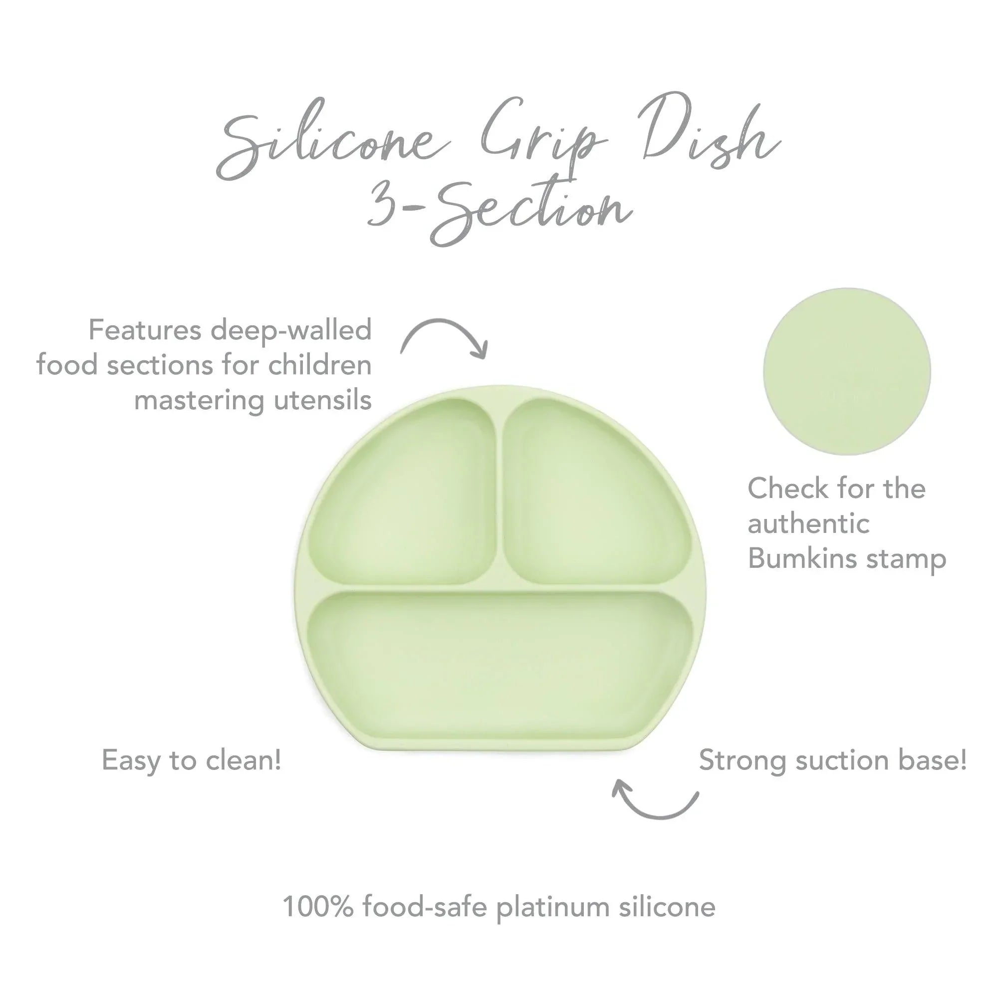 Silicone grip dish (3 section) - Sage