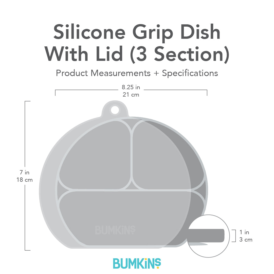 Silicone grip dish with lid (3 section) - Grey