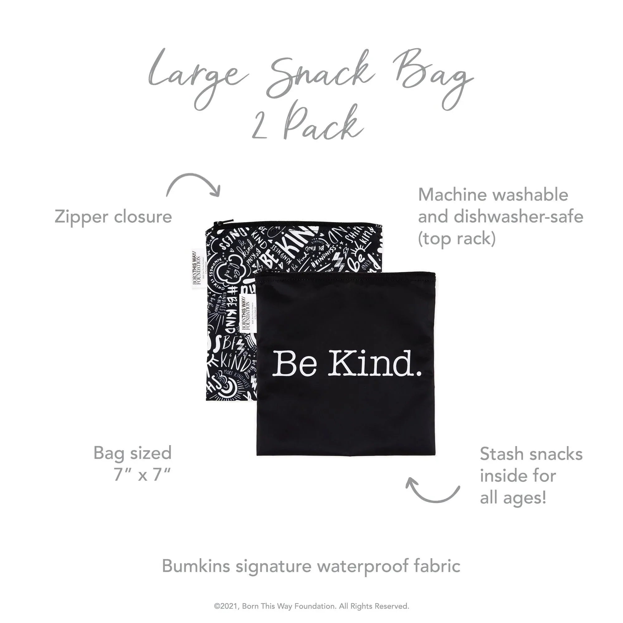 Reusable snack bag - large (2 pack) - Be Kind