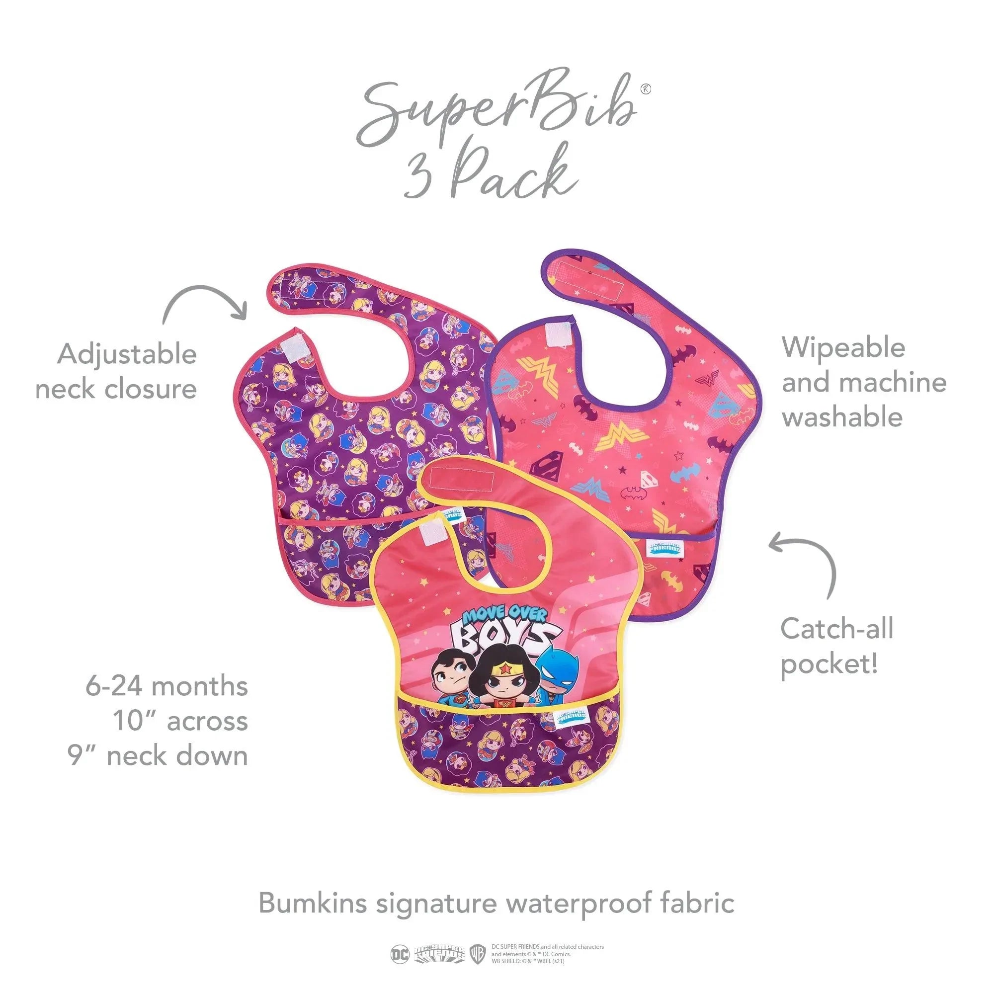SuperBib® Babero para Bebés (3 paquete) - Super Friends Move Over