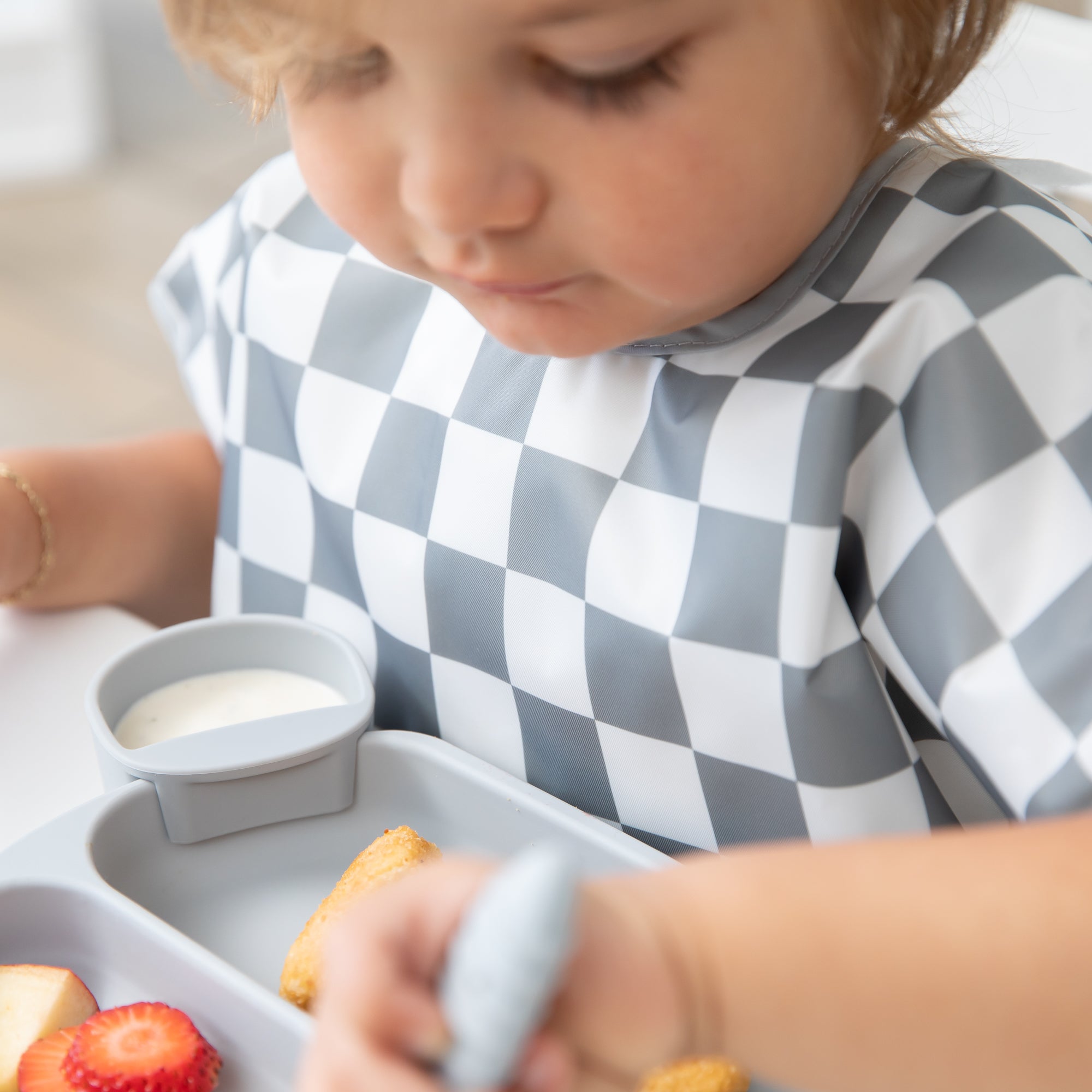 Junior bib - Charcoal Check