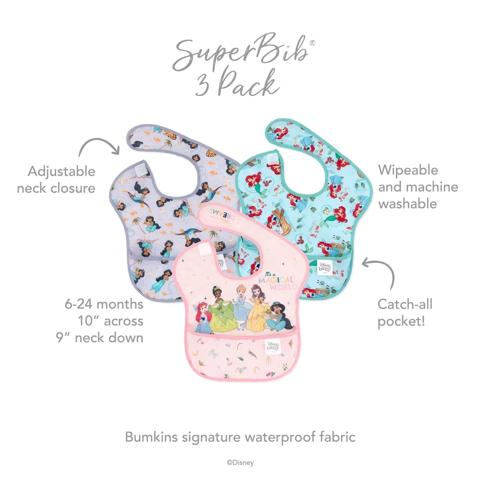 Second Chance (No Original Packaging) - SuperBib® (3 pack) - Disney Princess Magical World, Ariel, and Jasmine