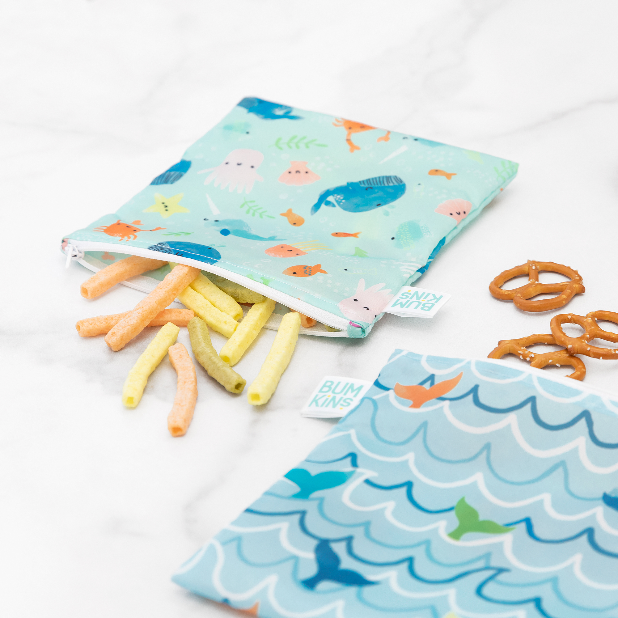 Second chance (no original packaging) - Reusable snack bag - Large (2 pack) - Ocean Life & Whale Tail
