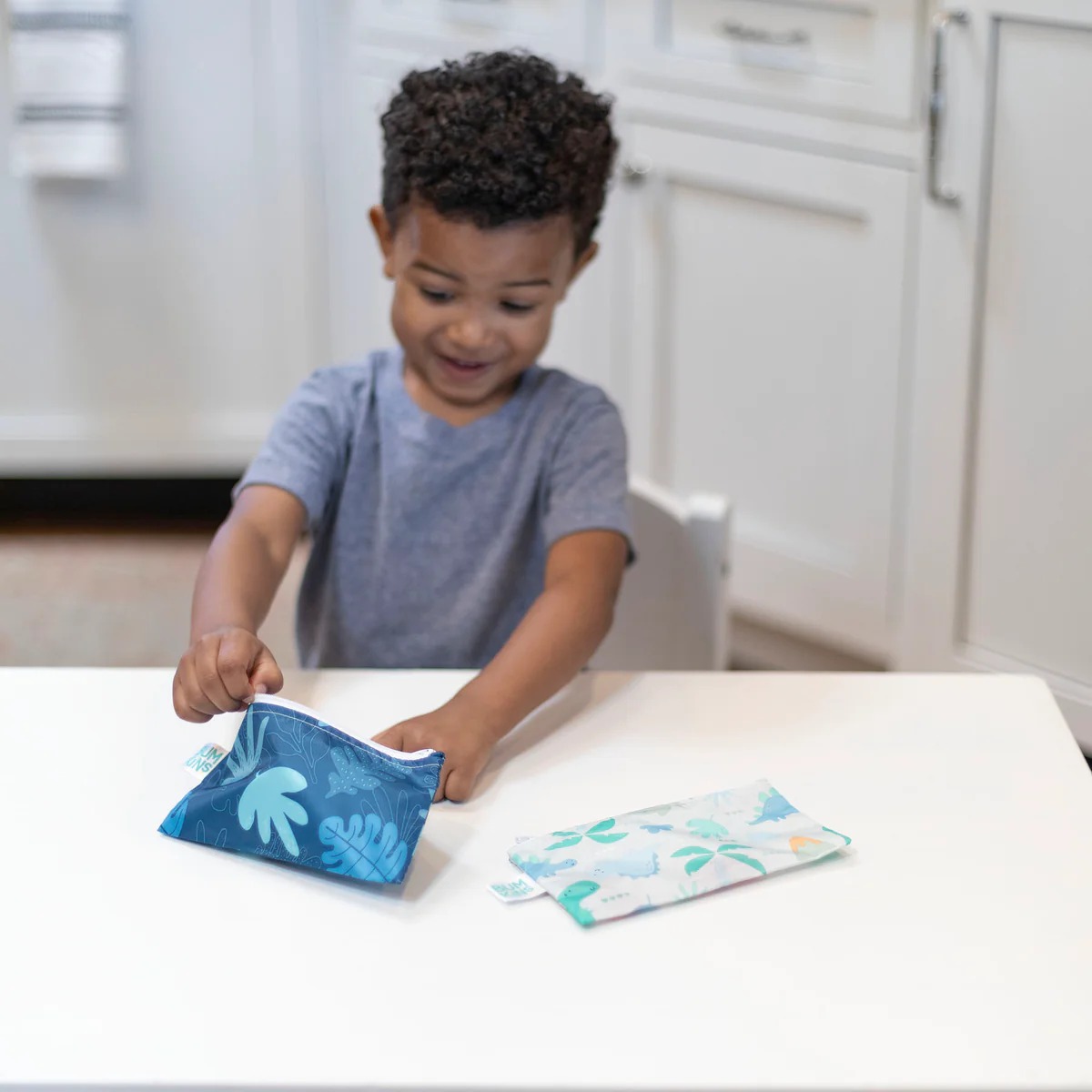 Second Chance (No Original Packaging) - Reusable Snack Bag - Small (2 pack) - Dinosaurs & Blue Tropic