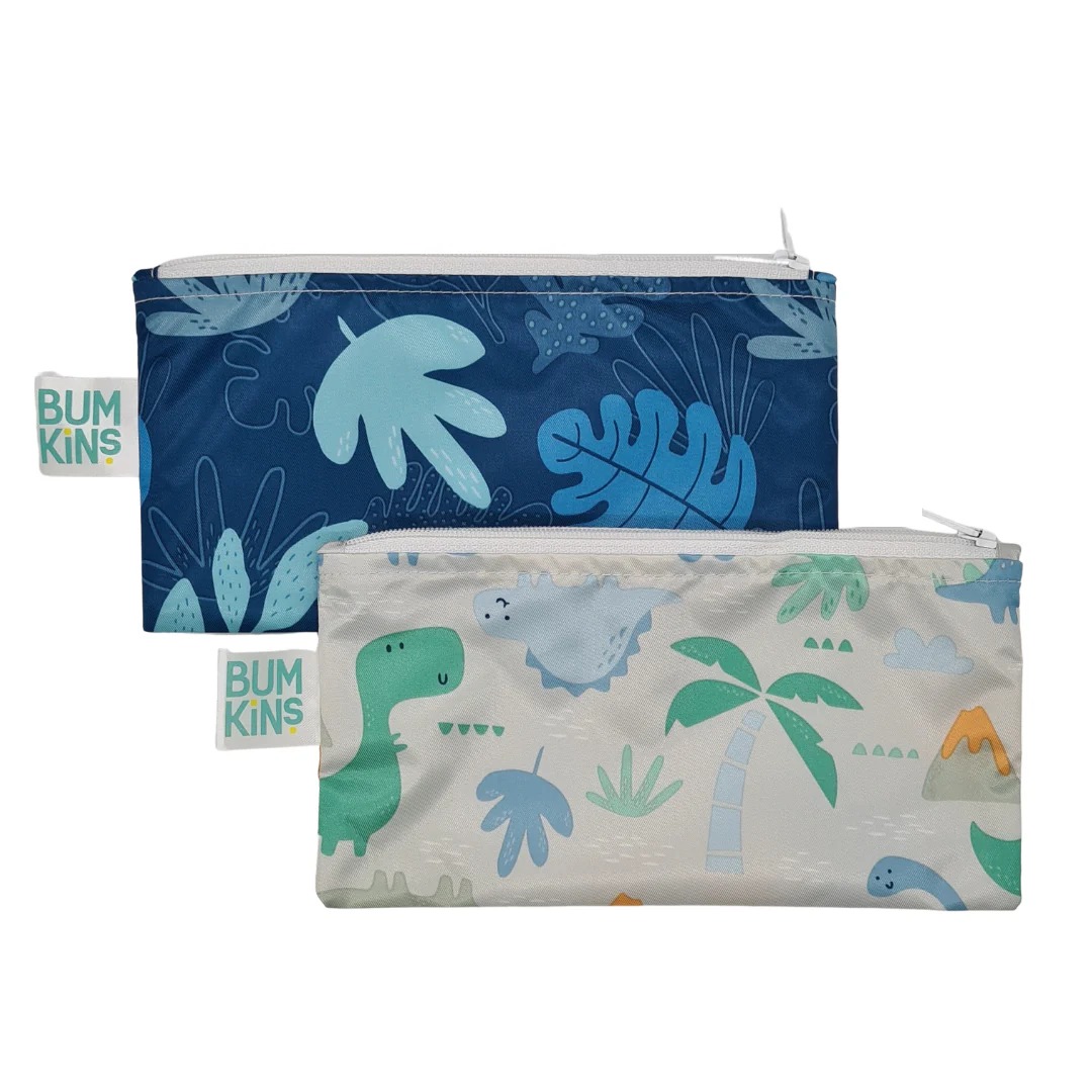 Second Chance (No Original Packaging) - Reusable Snack Bag - Small (2 pack) - Dinosaurs & Blue Tropic