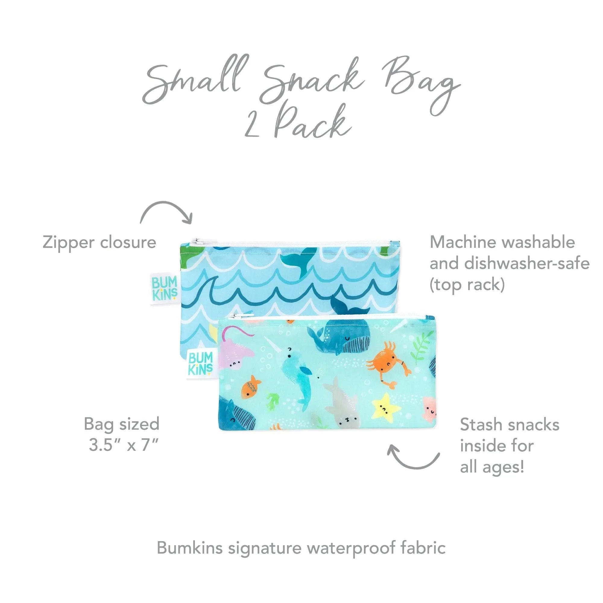 Second chance (no original packaging) - Reusable snack bag - Small (2 pack) - Ocean Life & Whale Tail
