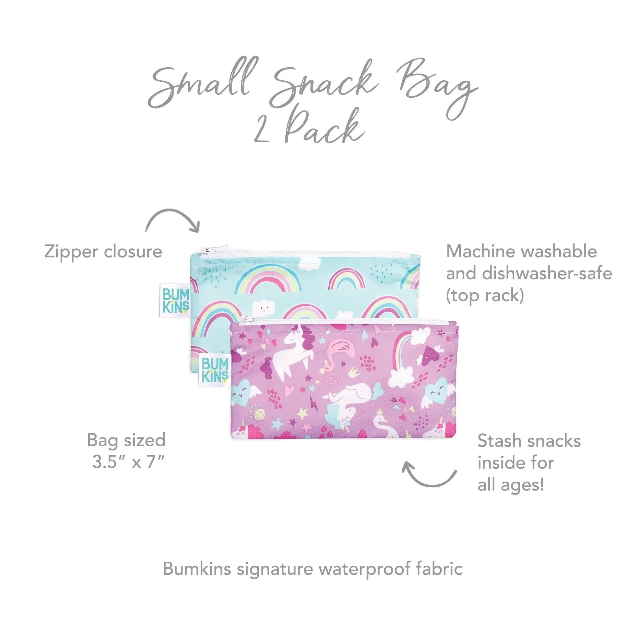 Deuxième Chance (sans emballage d'origine) - Sac à Collations - Petit (2 paquet) - Bleu Clair Arcs-en-ciel & Lavande Licornes