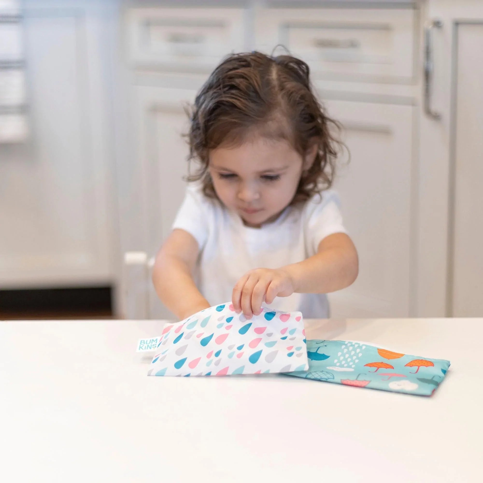 Tweede kans (zonder originele verpakking) - Herbruikbaar snackzakje - Small (2 stuks) - Raindrops & Umbrella