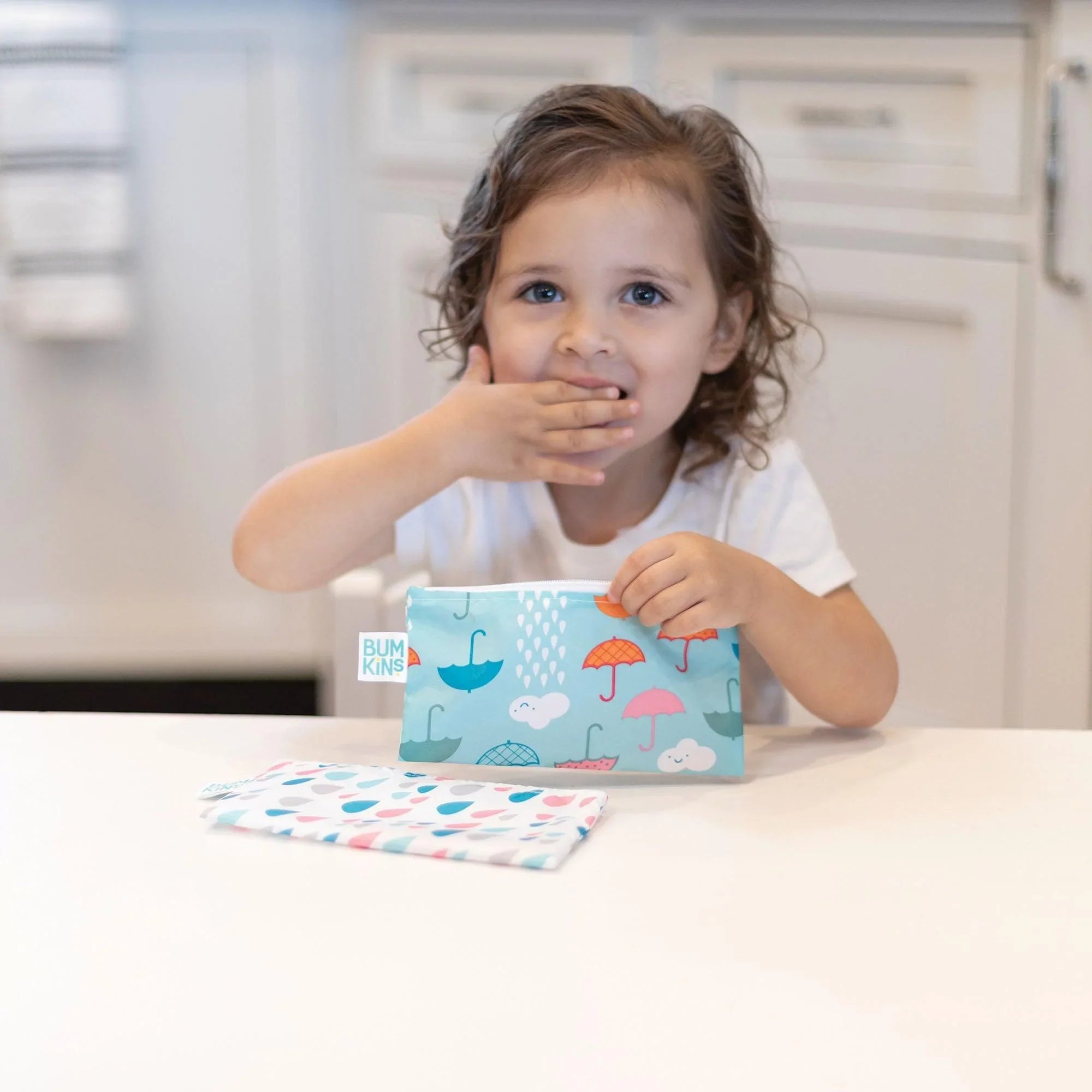 Tweede kans (zonder originele verpakking) - Herbruikbaar snackzakje - Small (2 stuks) - Raindrops & Umbrella